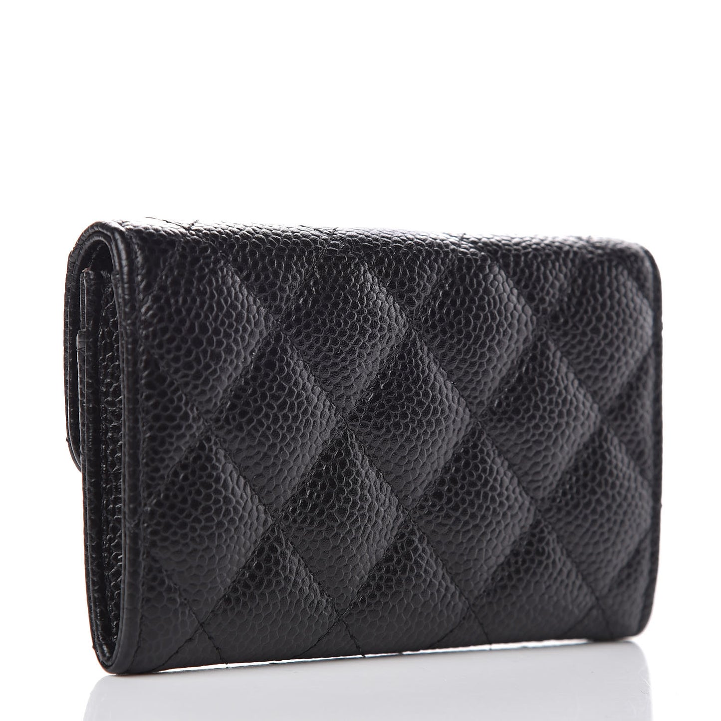 Caviar Quilted Flap Card Holder Black