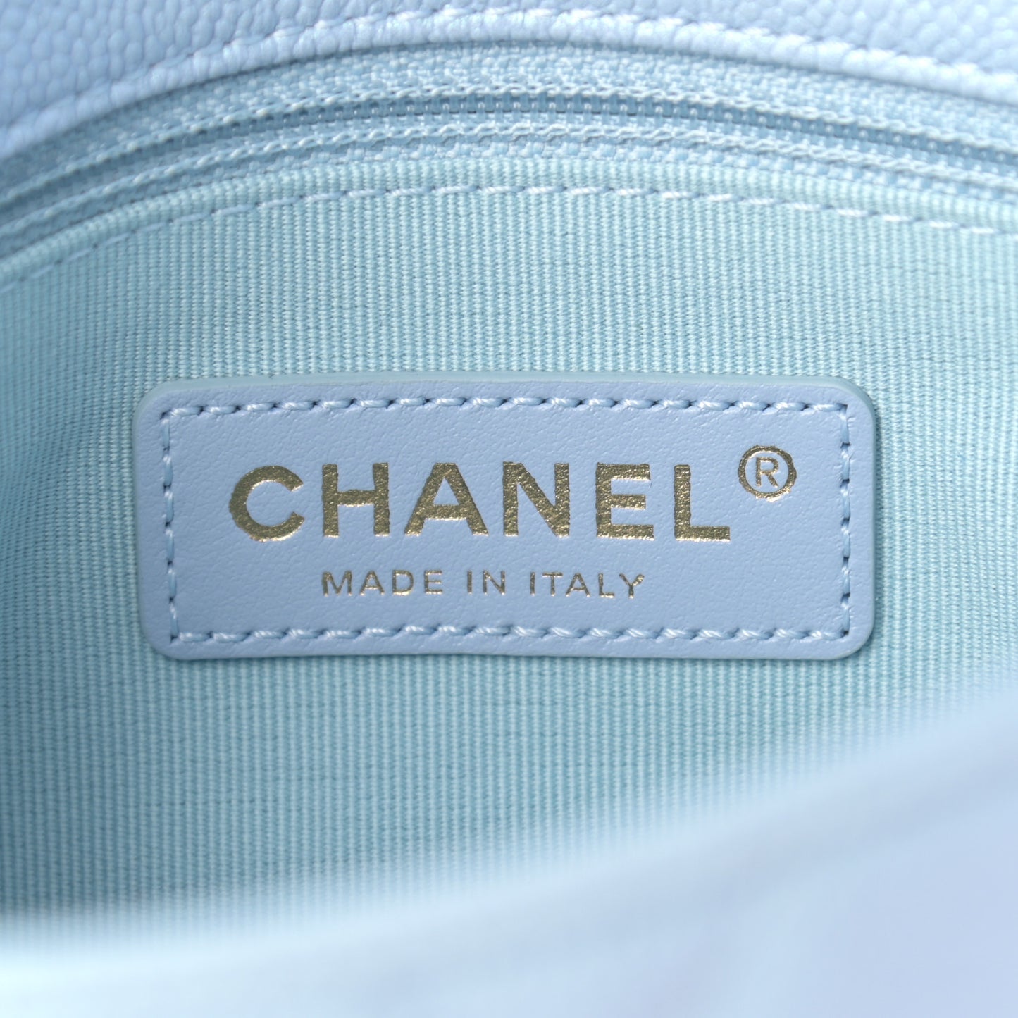 Iridescent Caviar Quilted Mini My Perfect Flap Light Blue