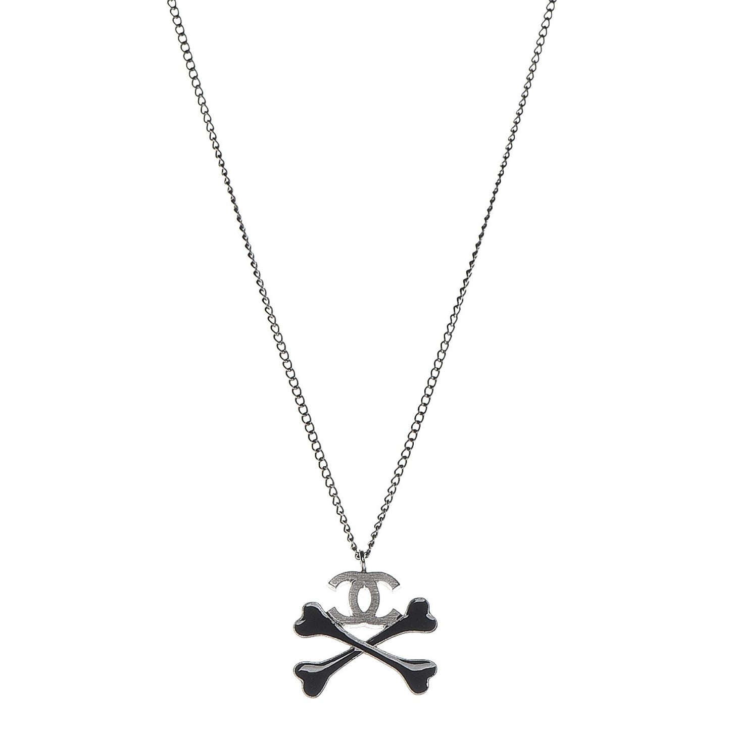 Enamel CC Crossbone Necklace Blue Encre