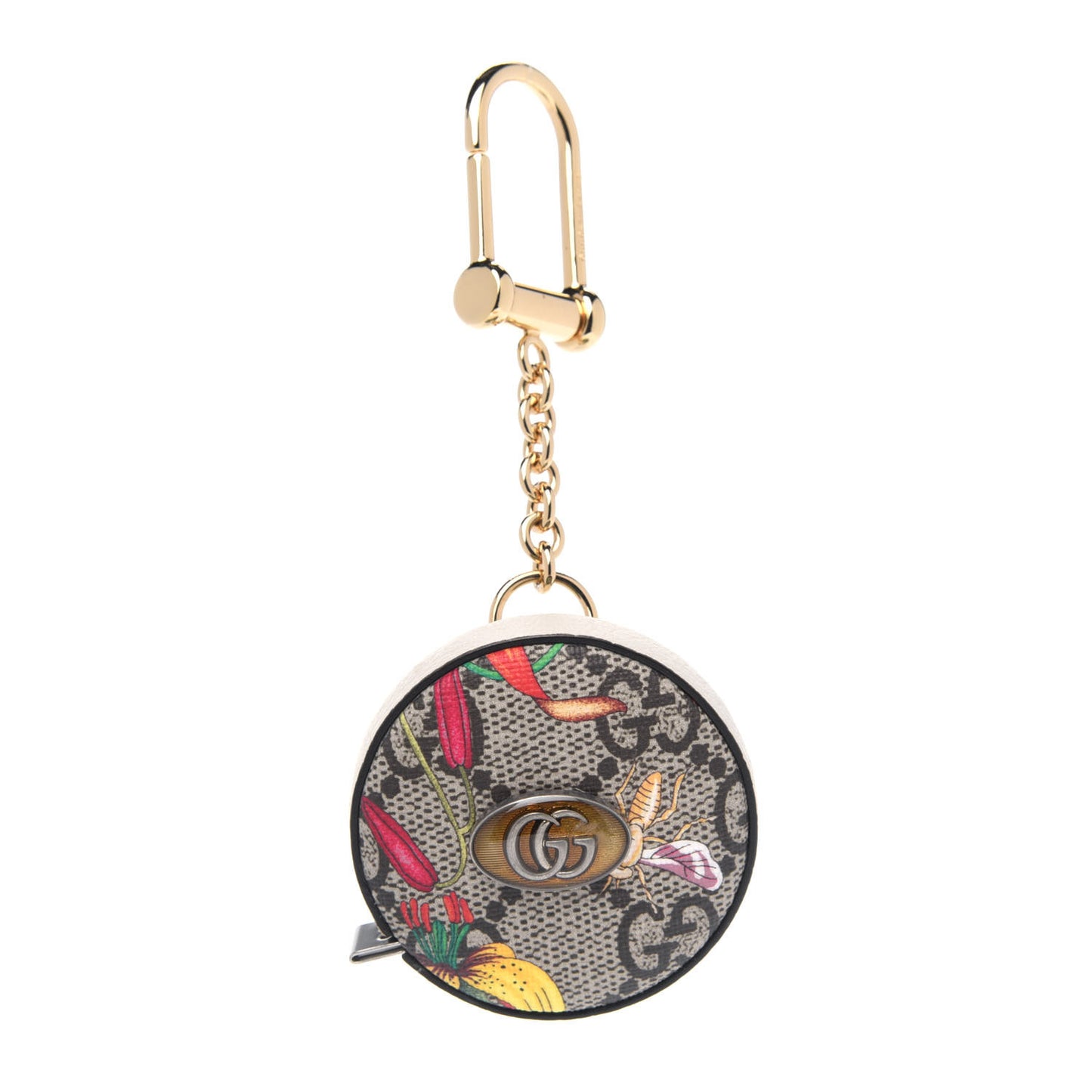 GG Supreme Monogram Tian Tape Measure Key Ring Beige Multicolor