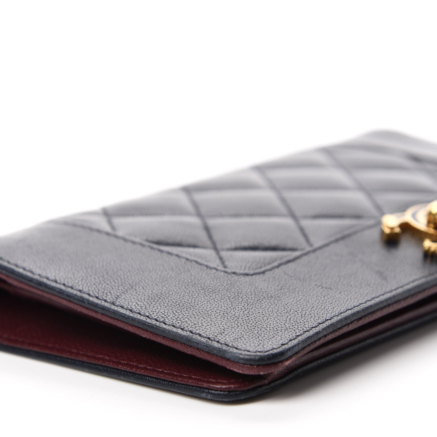 Chanel Sheepskin Quilted Mademoiselle Vintage Yen Wallet Navy 6 of 13