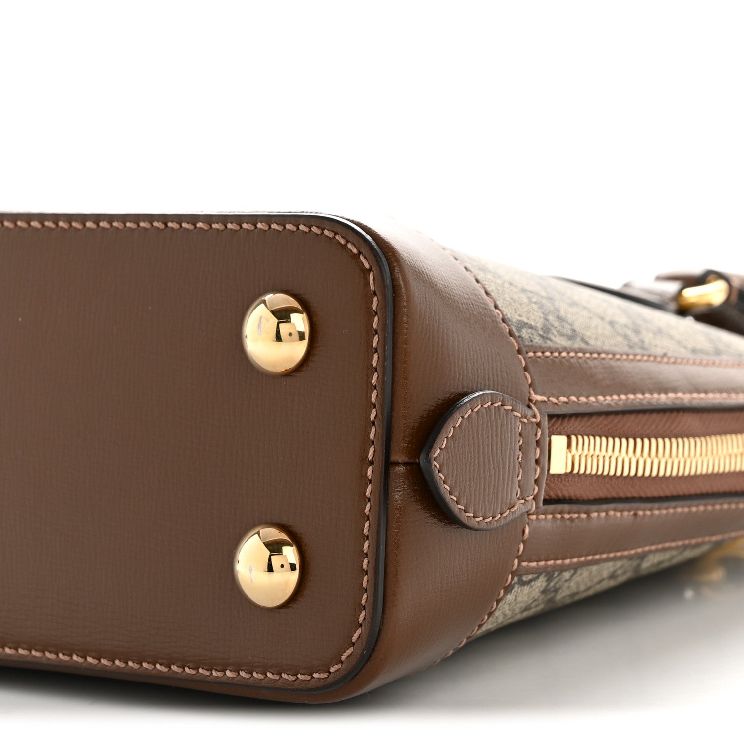 Gucci GG Supreme Monogram Azalea Calfskin Small Horsebit 1955 Top Handle Bag Beige Ebony Brown Sugar 10 of 13