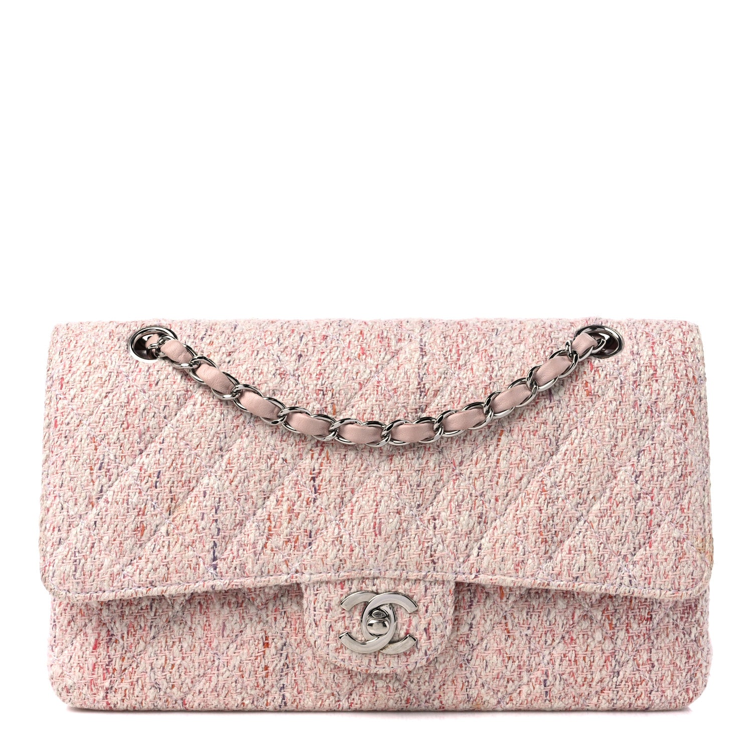 Chanel Tweed Quilted Medium Double Flap Pink Multicolor 1 of 14