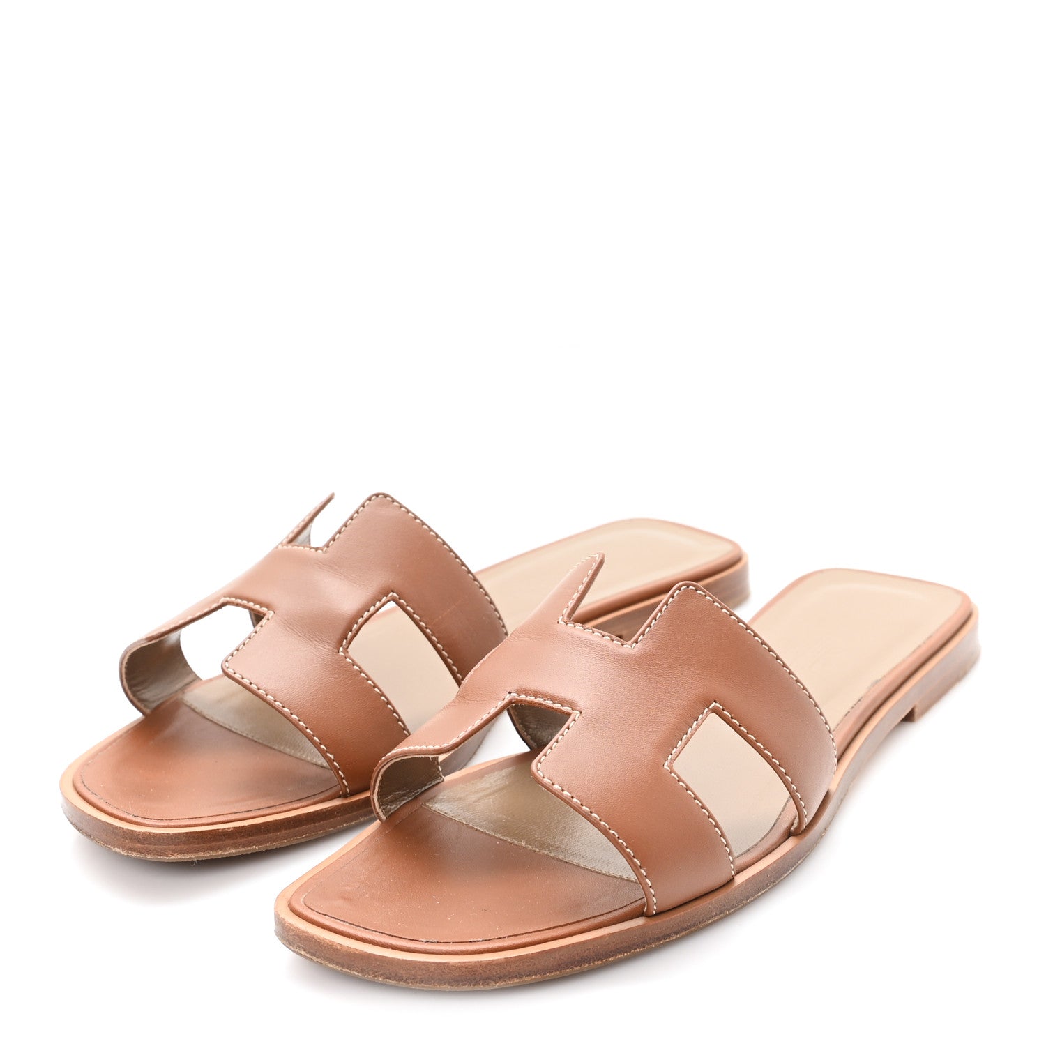 Hermes Box Calfskin Oran Sandals 37.5 Gold 4 of 9