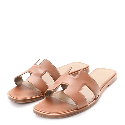Hermes Box Calfskin Oran Sandals 37.5 Gold 4 of 9