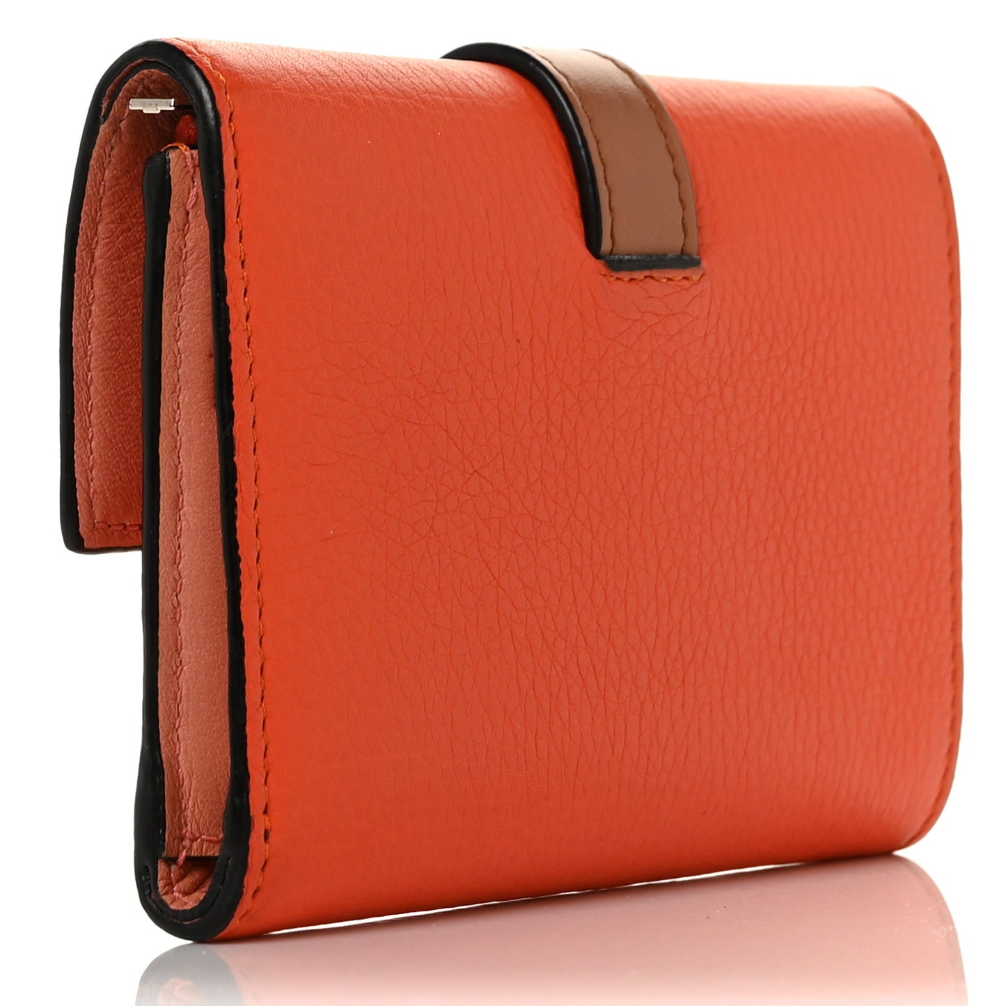 Grained Calfskin Small Vertical Wallet Orange Tan