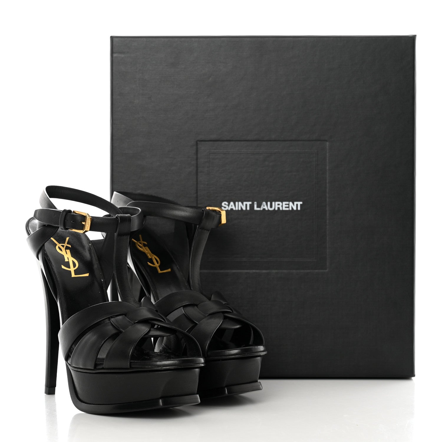 Saint Laurent Calfskin Tribute 105 Platform Sandals 36 Black 9 of 9