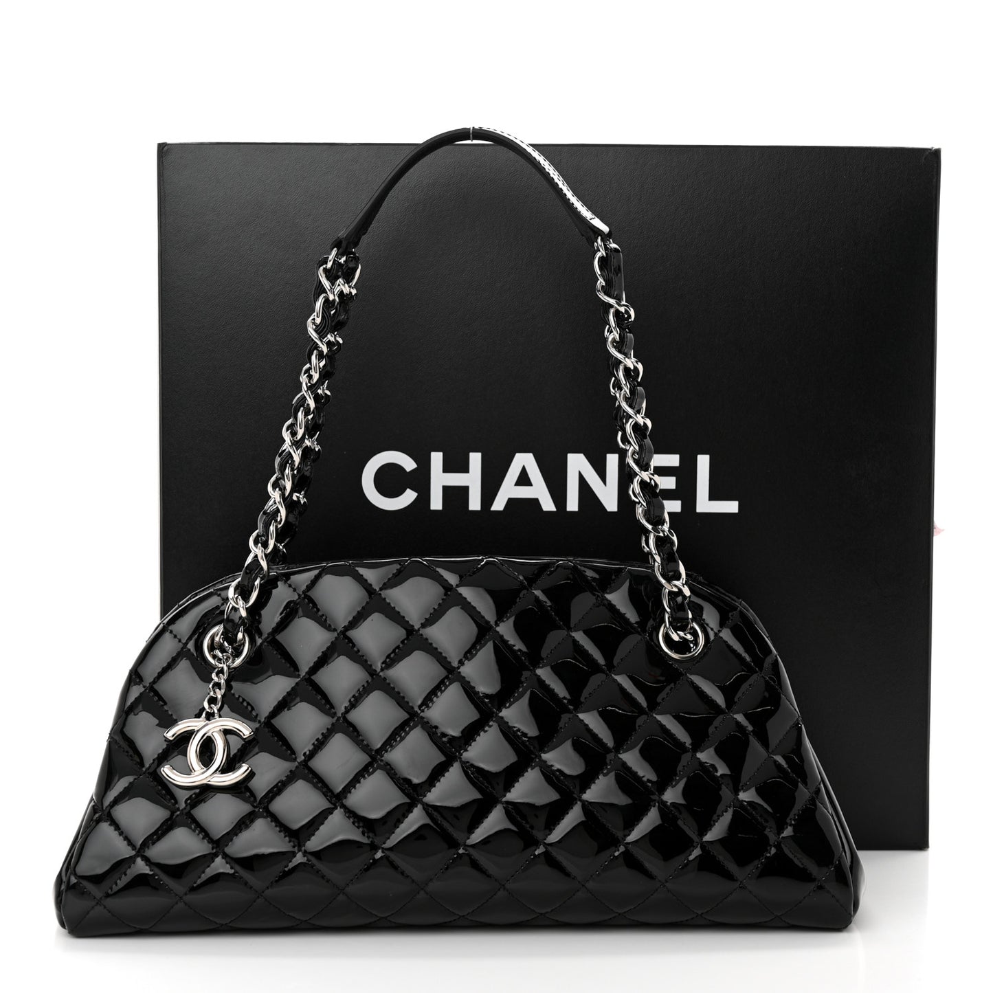 Patent Quilted Medium Just Mademoiselle Bowling Bag Black