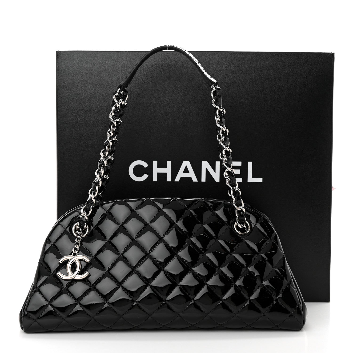 Chanel Patent Quilted Medium Just Mademoiselle Bowling Bag Black 12 of 12