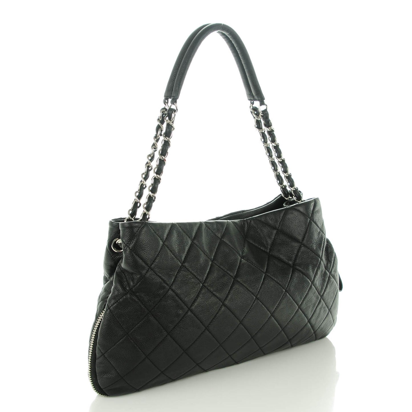 Caviar Quilted Expandable Zip Shoulder Bag Black