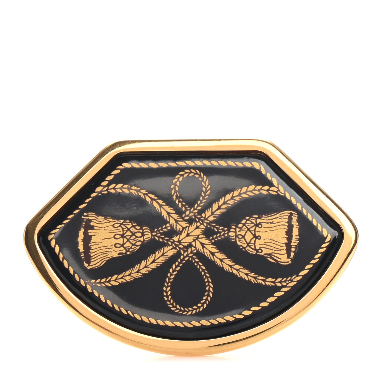 Hermes Enamel Printed Brooch Black Gold 1 of 4