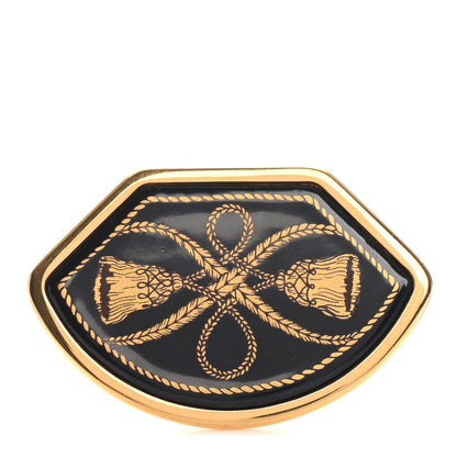 Hermes Enamel Printed Brooch Black Gold 1 of 4