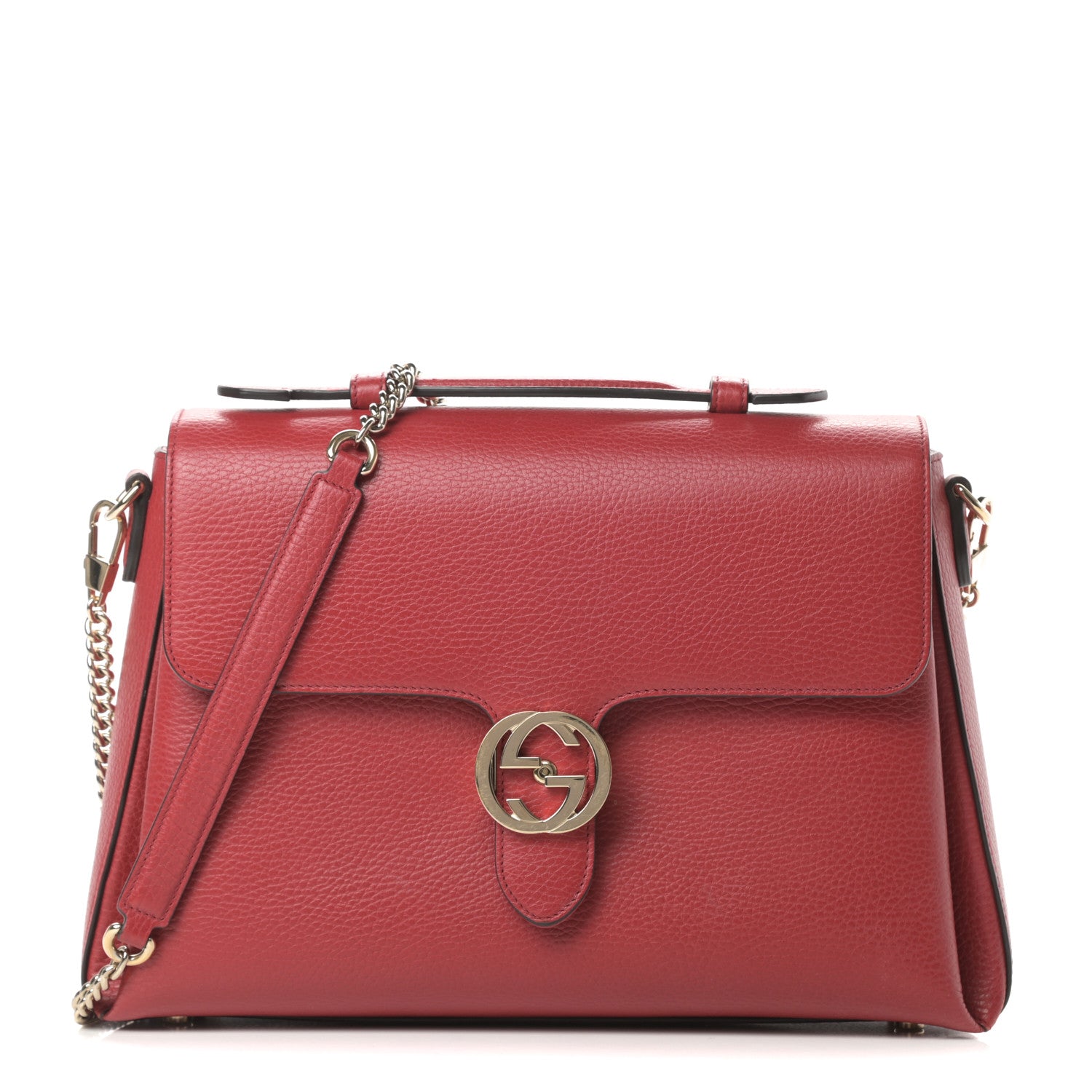 Gucci Dollar Calfskin Medium Interlocking G Top Handle Shoulder Bag Red 1 of 15