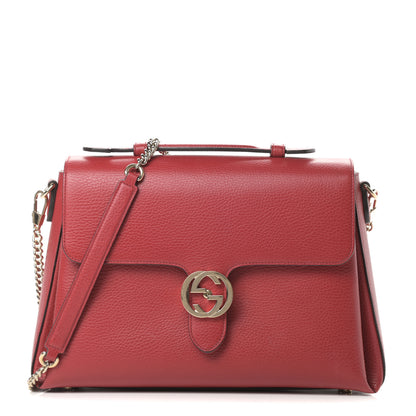 Gucci Dollar Calfskin Medium Interlocking G Top Handle Shoulder Bag Red 1 of 15