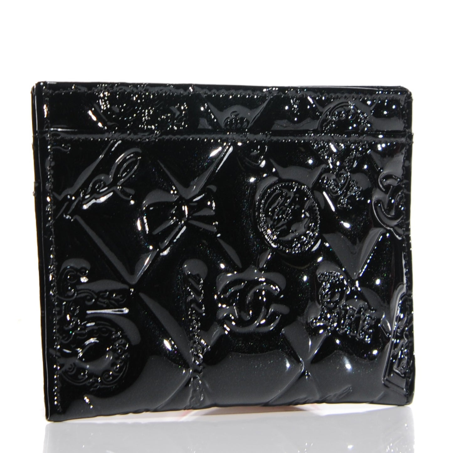 Patent Calfskin Lucky Symbols Card Holder Case Black