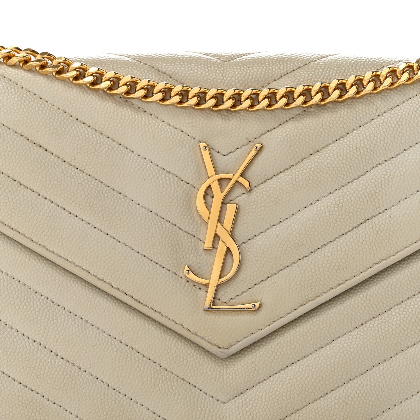 Grain De Poudre Matelasse Chevron Monogram Chain Wallet Crema Soft