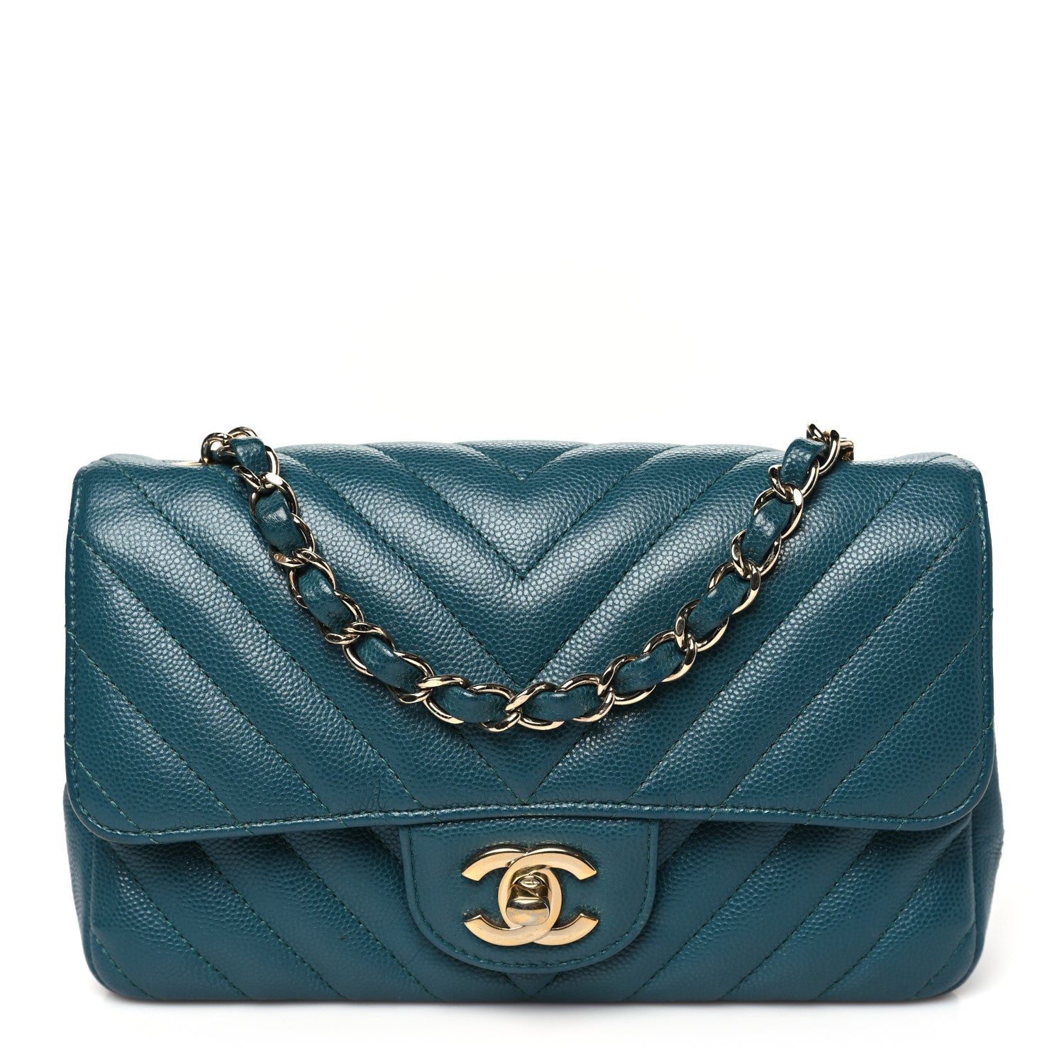Chanel Caviar Chevron Quilted Mini Rectangular Flap Green 1 of 13