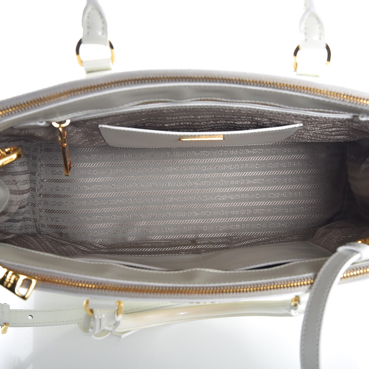 Prada Saffiano Vernice Medium Double Zip Tote Talco 6 of 12