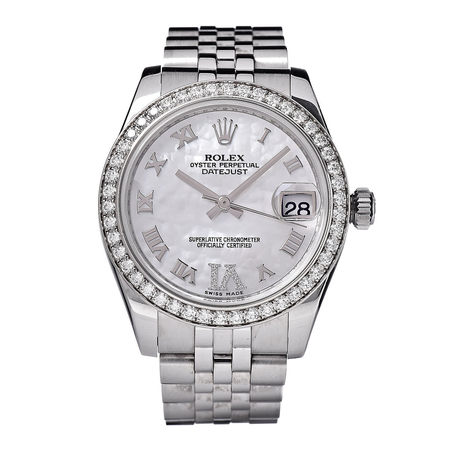 Stainless Steel 18K White Gold Diamond Mother of Pearl 31mm Oyster Perpetual Datejust Watch Roman 178384