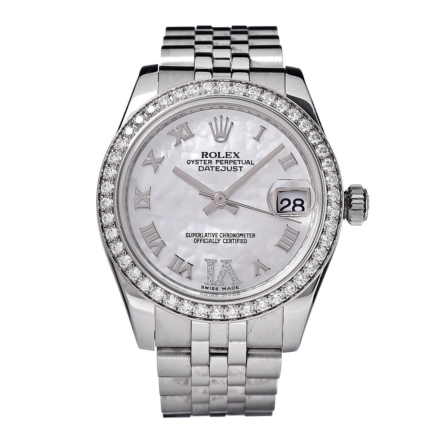 Rolex Stainless Steel 18K White Gold Diamond Mother of Pearl 31mm Oyster Perpetual Datejust Watch Roman 178384 1 of 7