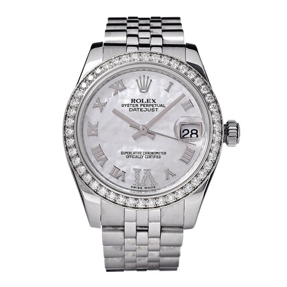Rolex Stainless Steel 18K White Gold Diamond Mother of Pearl 31mm Oyster Perpetual Datejust Watch Roman 178384 1 of 7