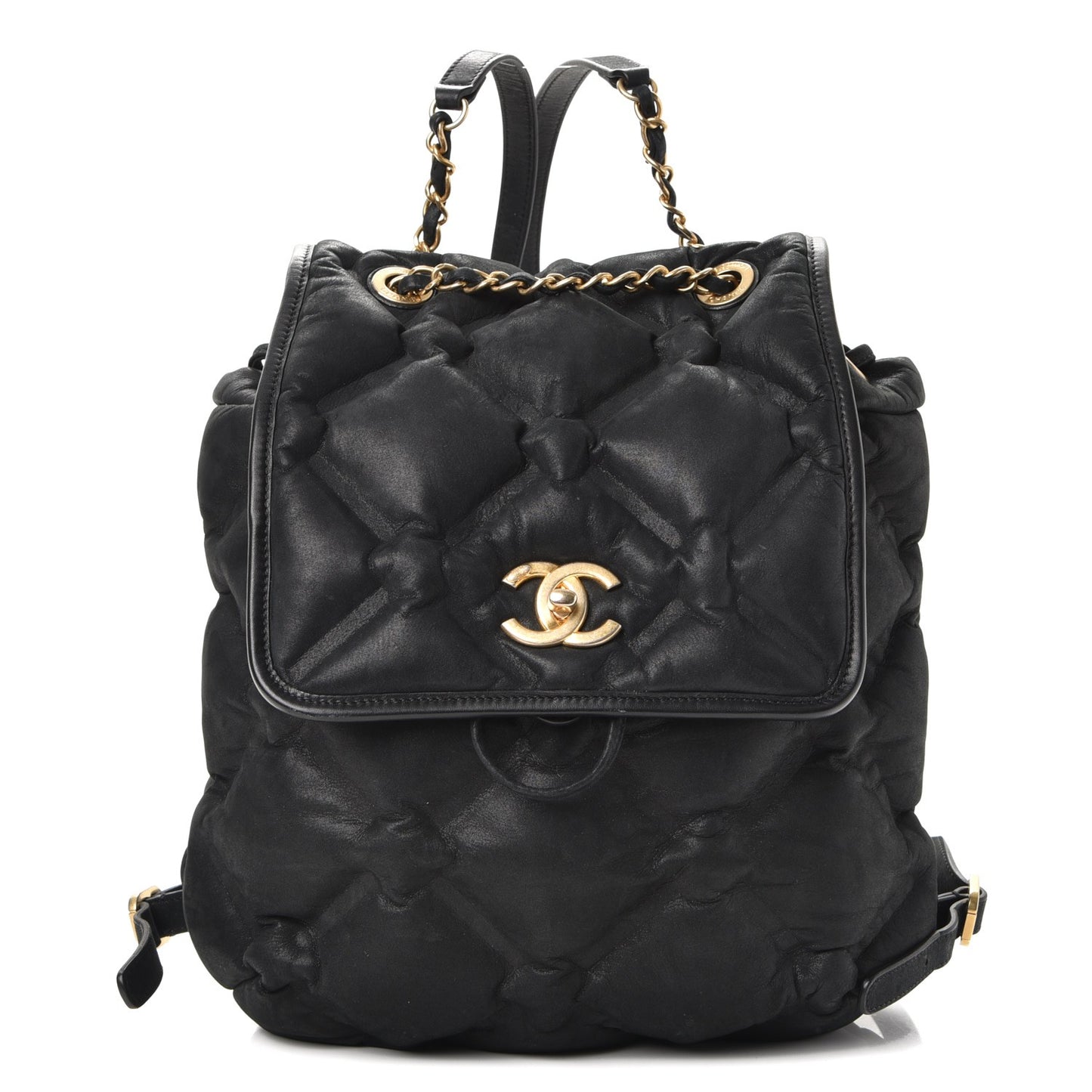 Iridescent Calfskin Quilted Chesterfield Backpack Black