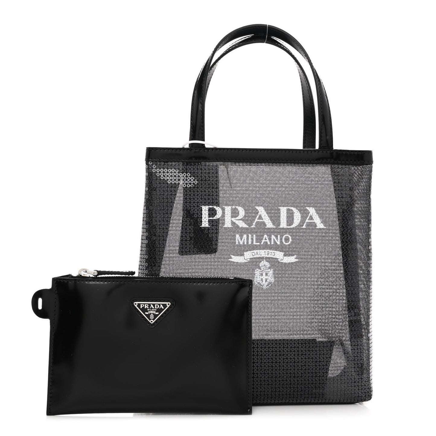 Sequin Mesh Small Tote Bag Black