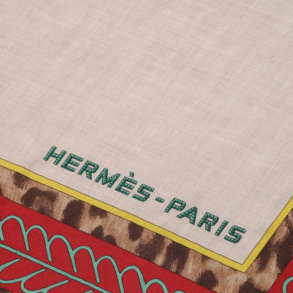Hermes Cashmere Silk Selle d'Officier En Grande Tenue Shawl 140 Naturel Marron Rouge 3 of 5