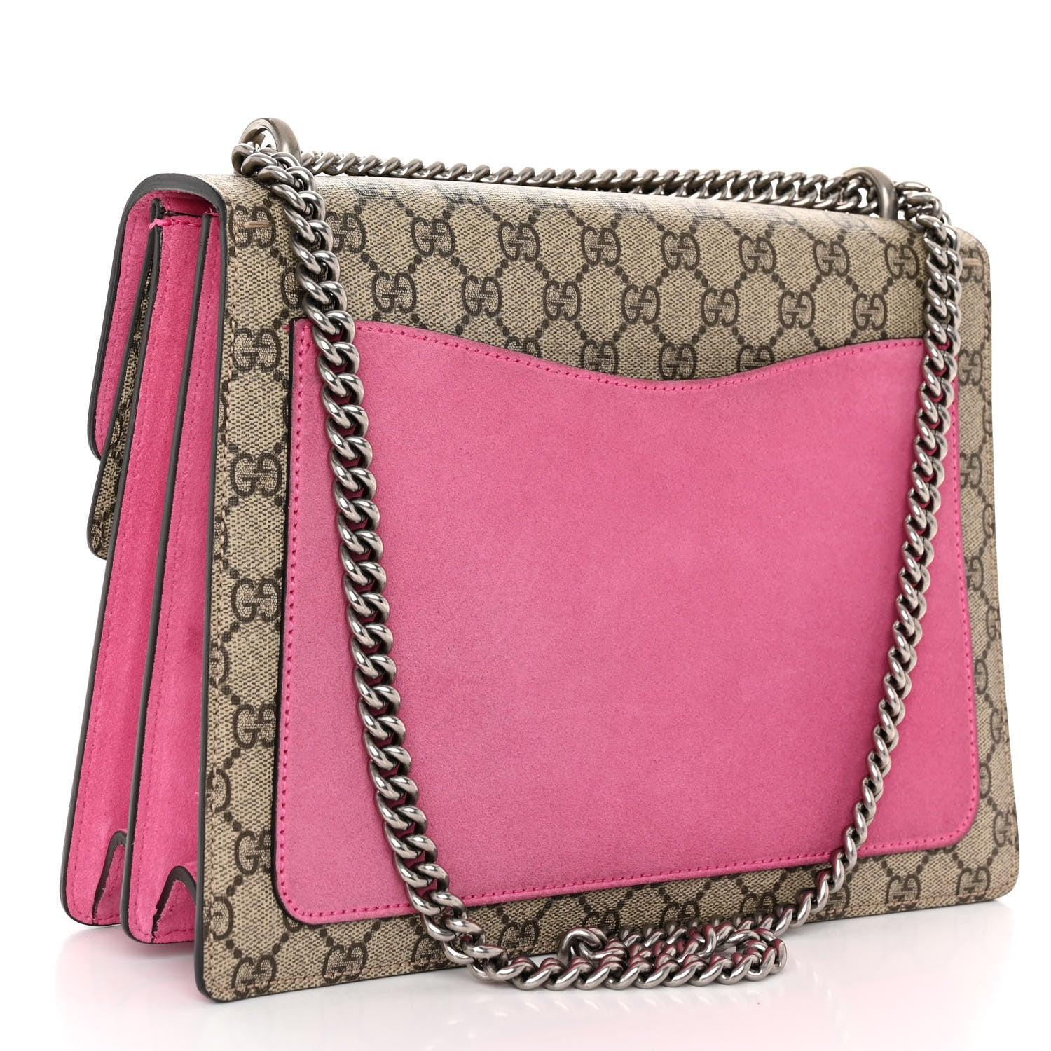 Gucci GG Supreme Monogram Suede Pierced Heart Embroidered Medium Dionysus Shoulder Bag Beige Ebony Pink Tropical Flower 3 of 11