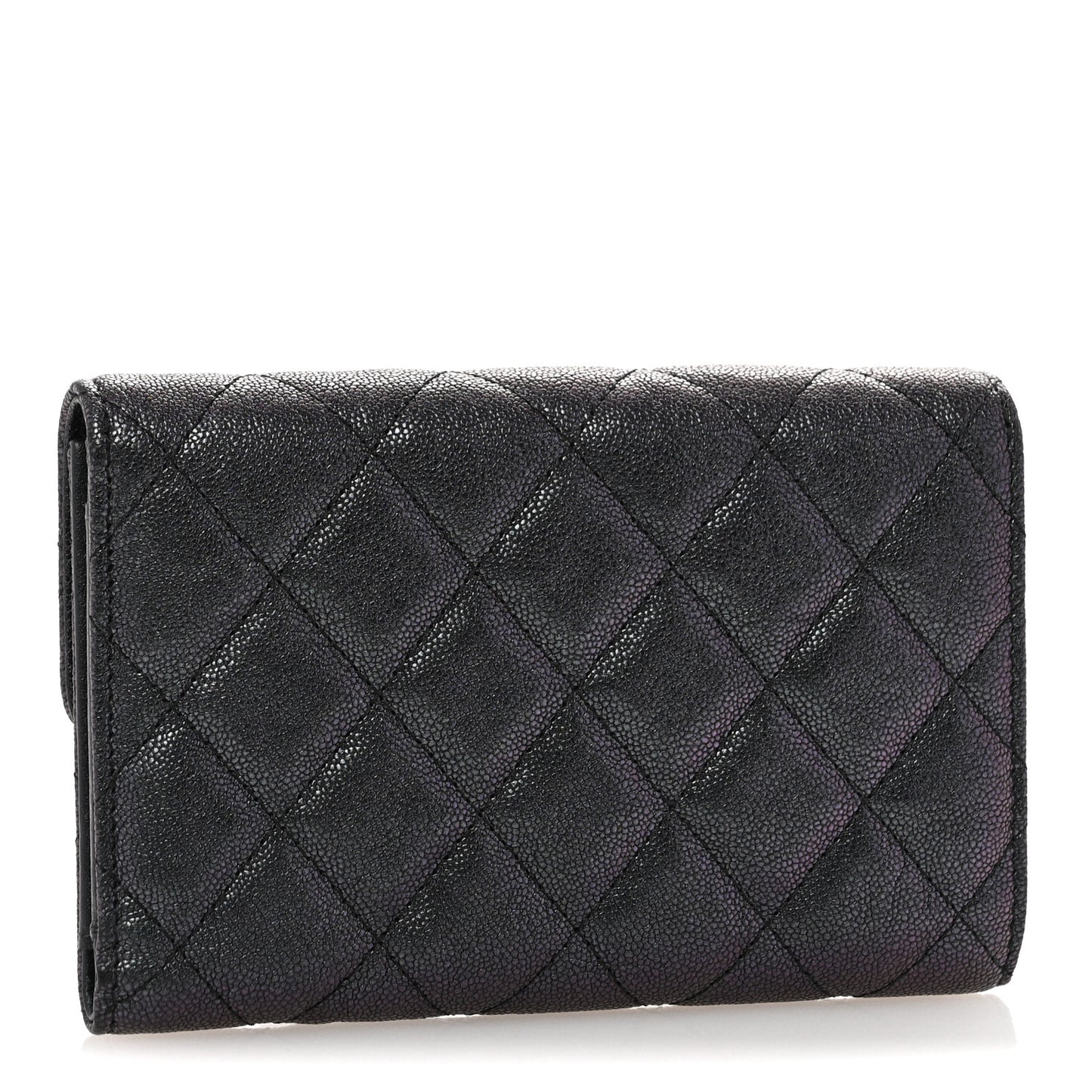 Iridescent Caviar Quilted Medium Flap Wallet Black