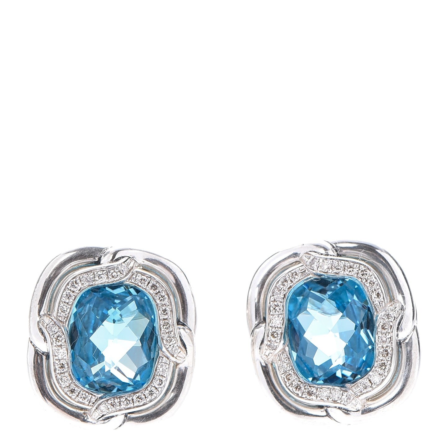 Sterling Silver Diamond Blue Topaz Labyrinth Earrings