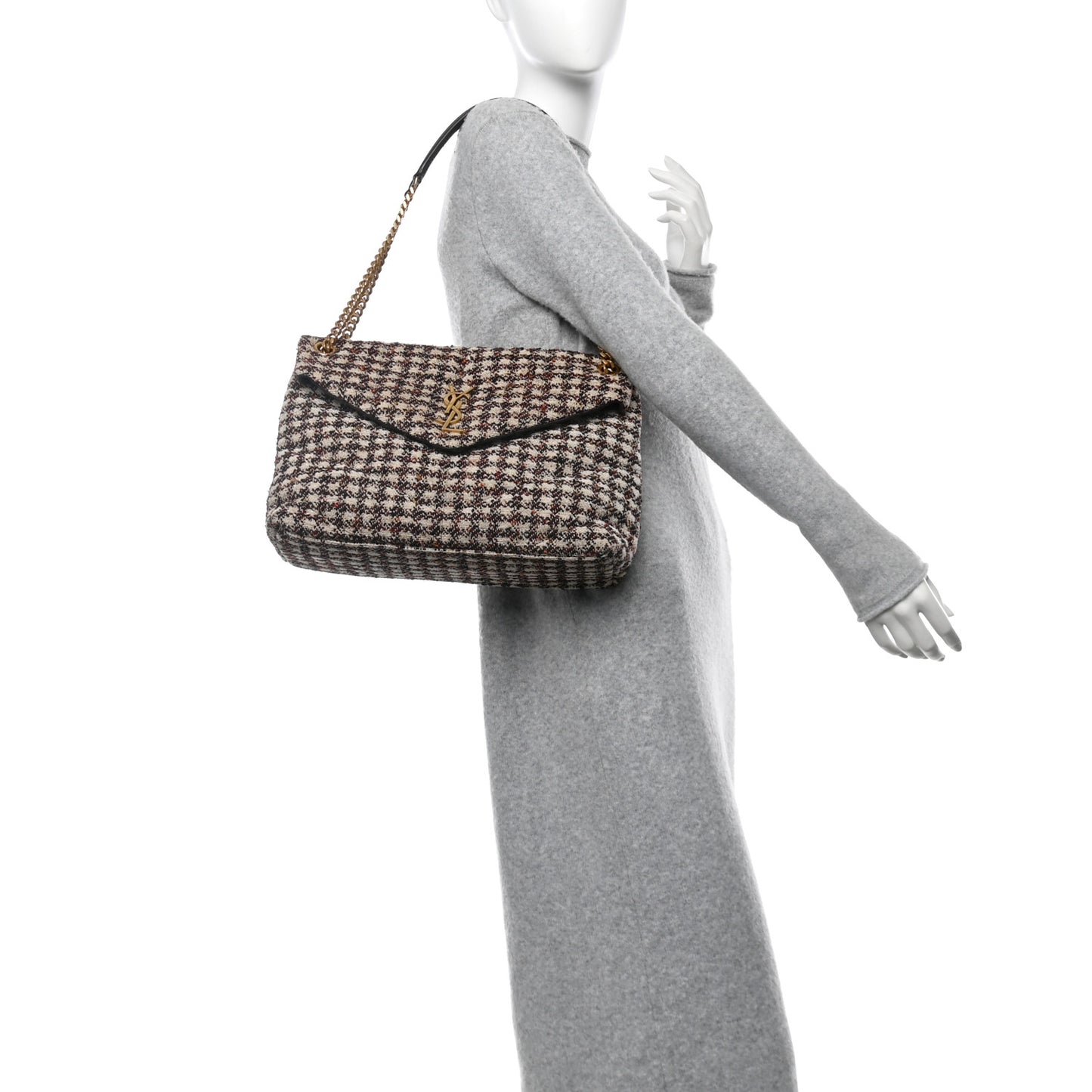 Tweed Matelasse Medium Loulou Monogram Chain Satchel Beige Multicolor