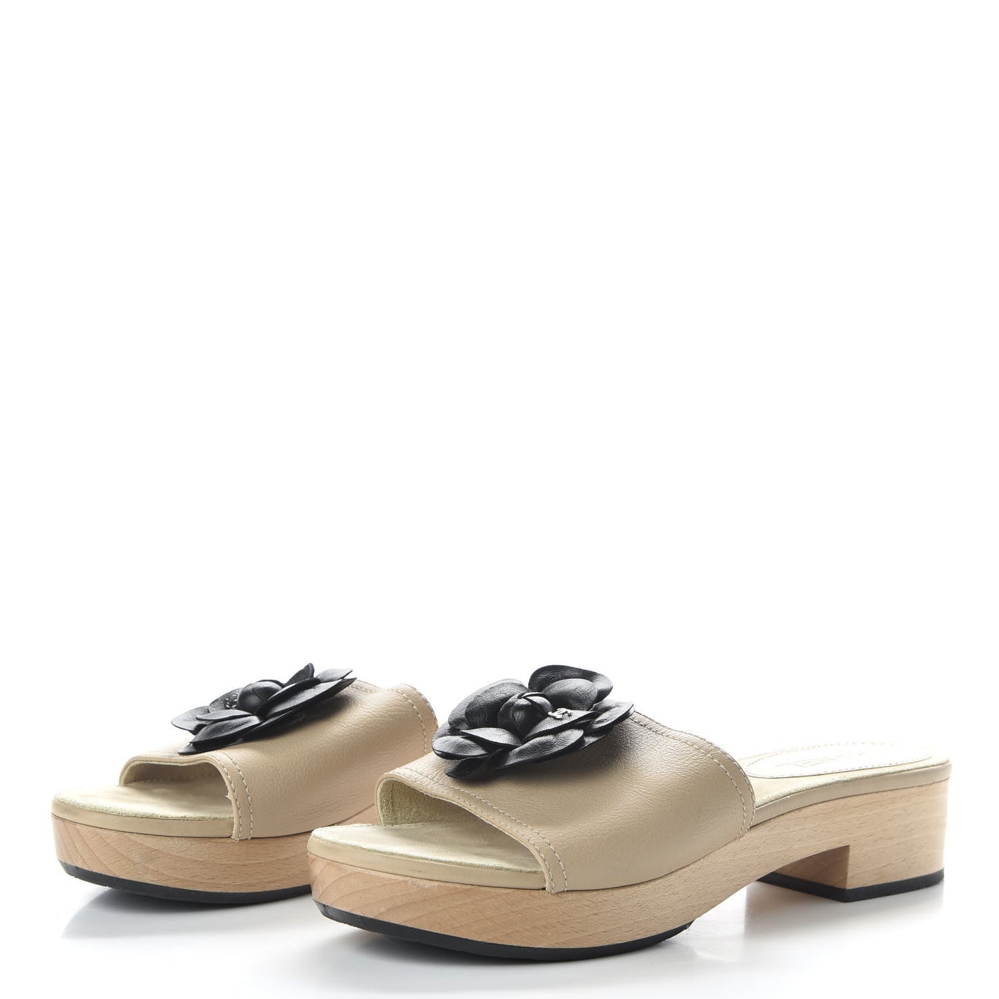 Calfskin Camellia Clogs 40 Beige