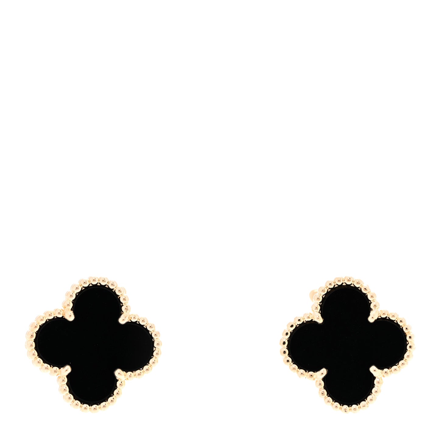 18k Yellow Gold Black Onyx Vintage Alhambra Earrings