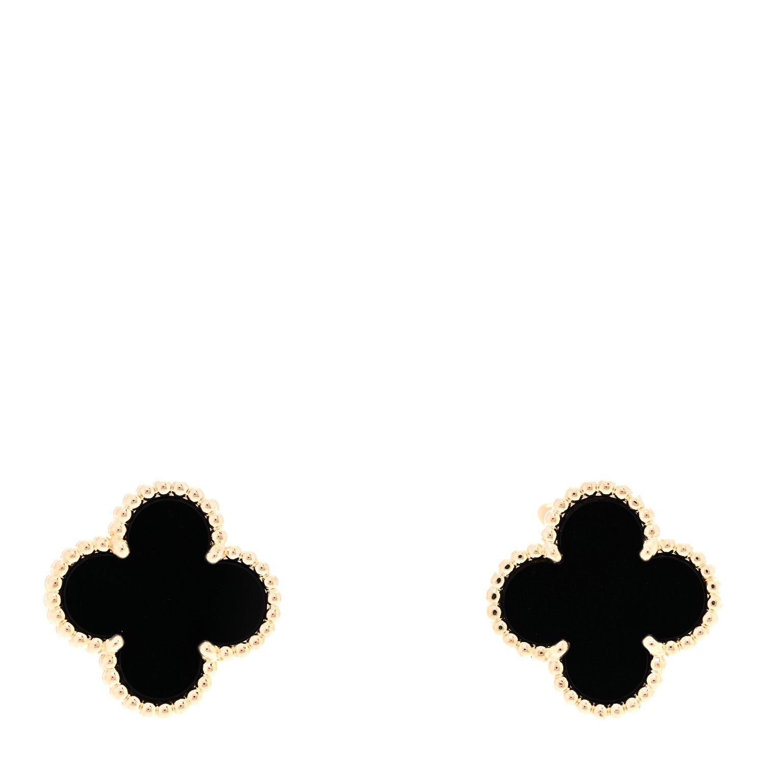 Van Cleef & Arpels 18k Yellow Gold Black Onyx Vintage Alhambra Earrings 1 of 4