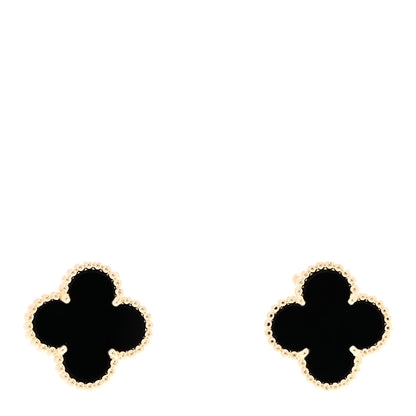 Van Cleef & Arpels 18k Yellow Gold Black Onyx Vintage Alhambra Earrings 1 of 4