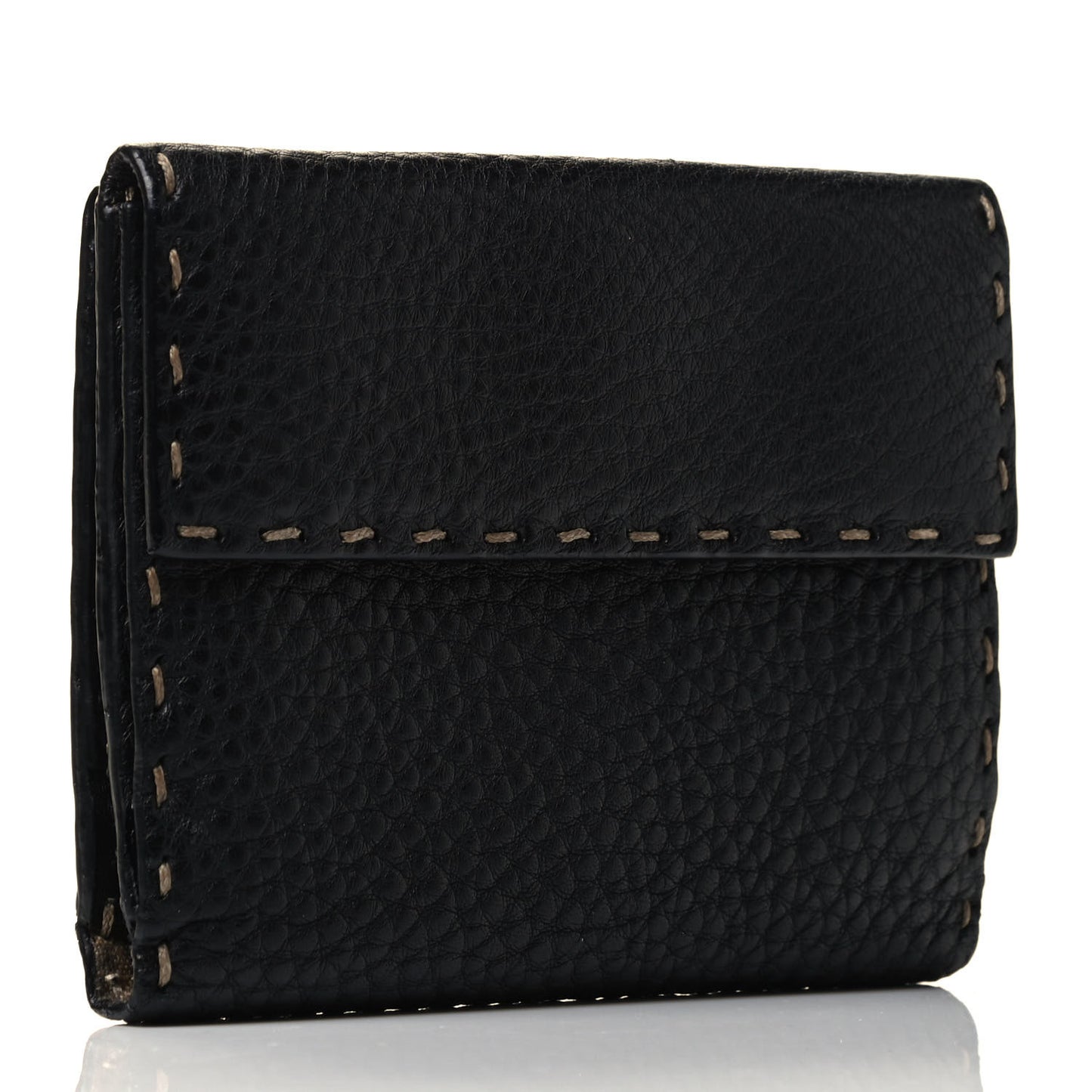 Calfskin Romano Selleria Compact Wallet Black