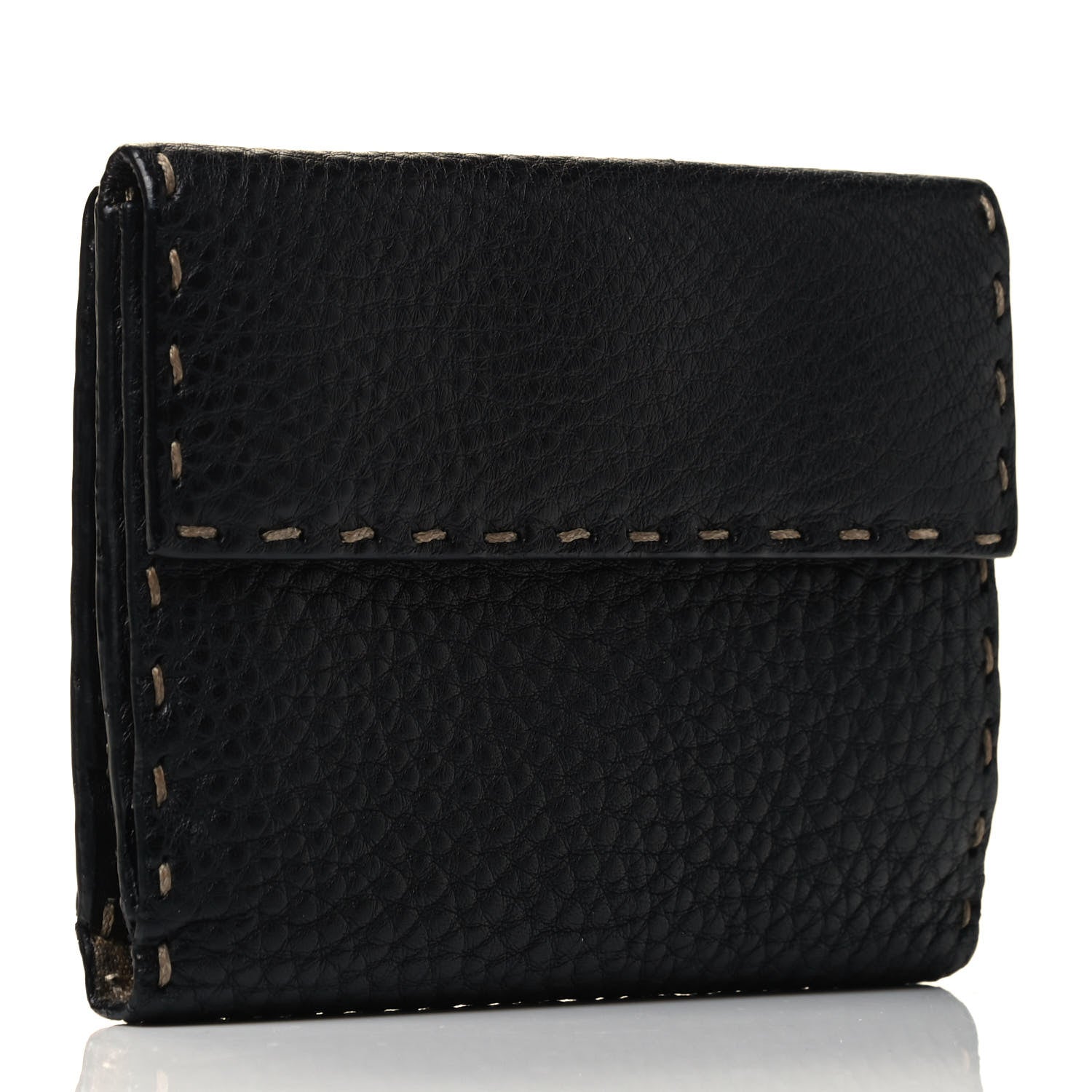 Fendi Calfskin Romano Selleria Compact Wallet Black 2 of 4