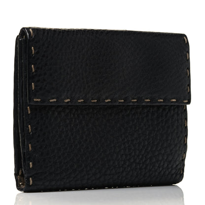Fendi Calfskin Romano Selleria Compact Wallet Black 2 of 4