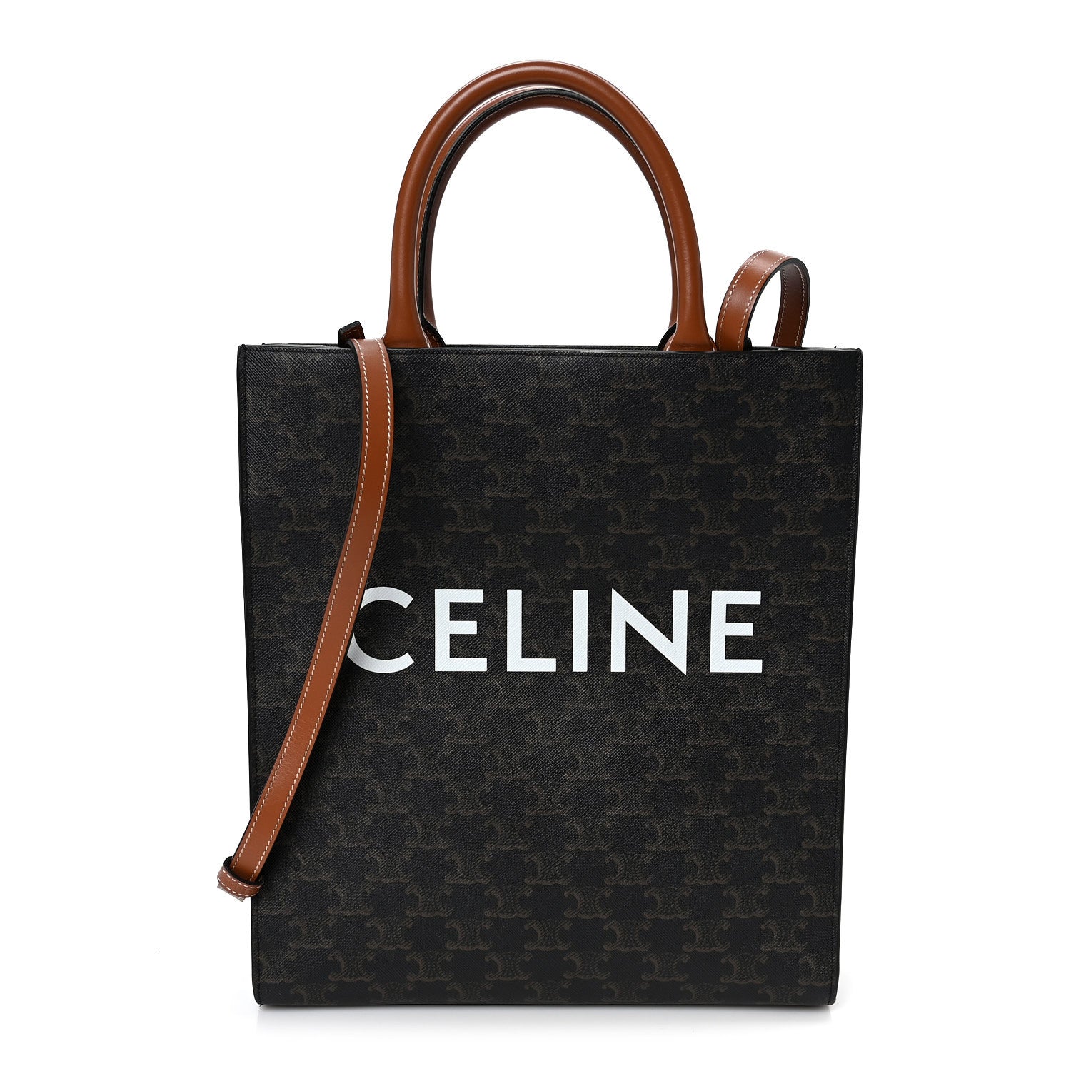 Celine Triomphe Canvas Calfskin Small Vertical Cabas Tan 1 of 9