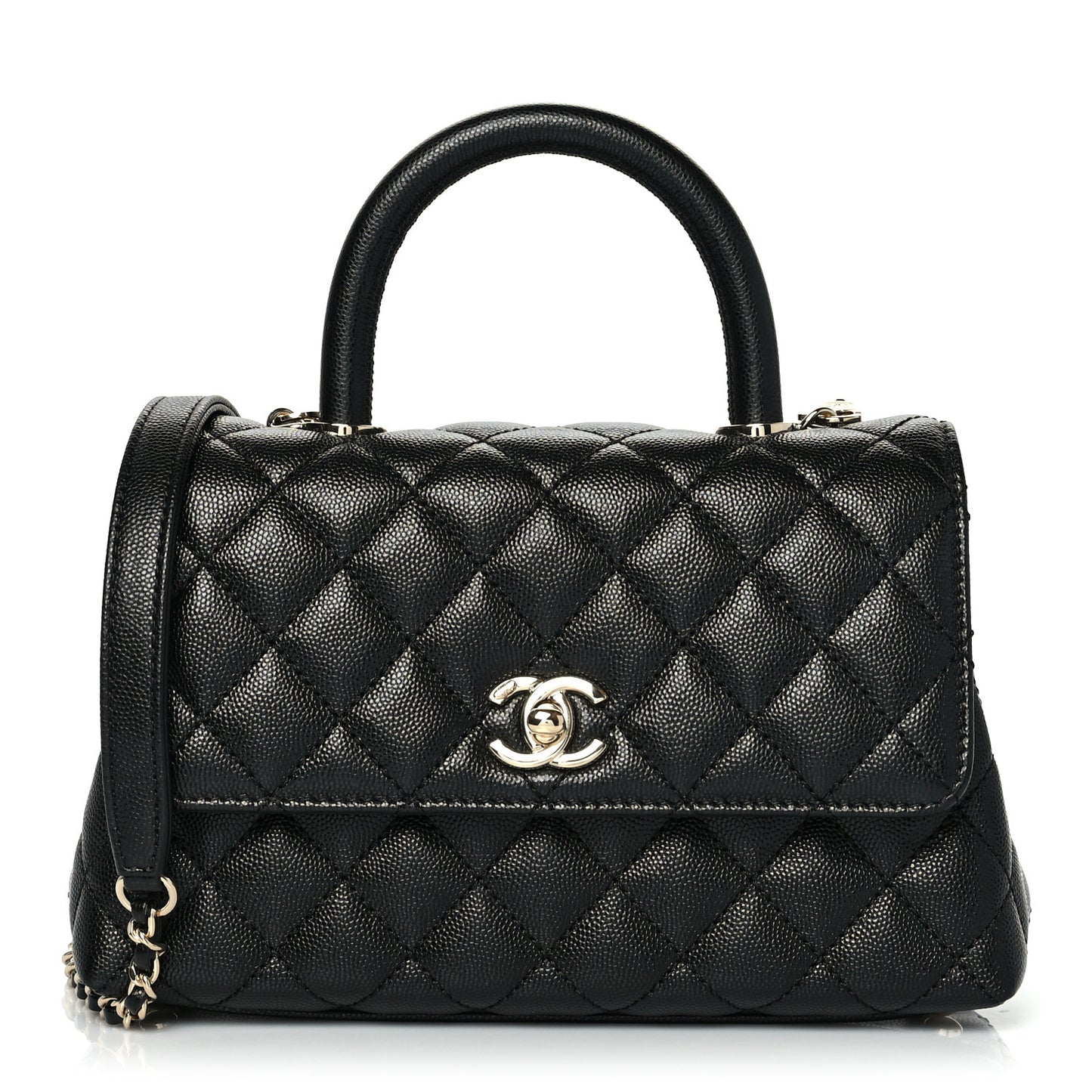Caviar Quilted Mini Coco Handle Flap Black