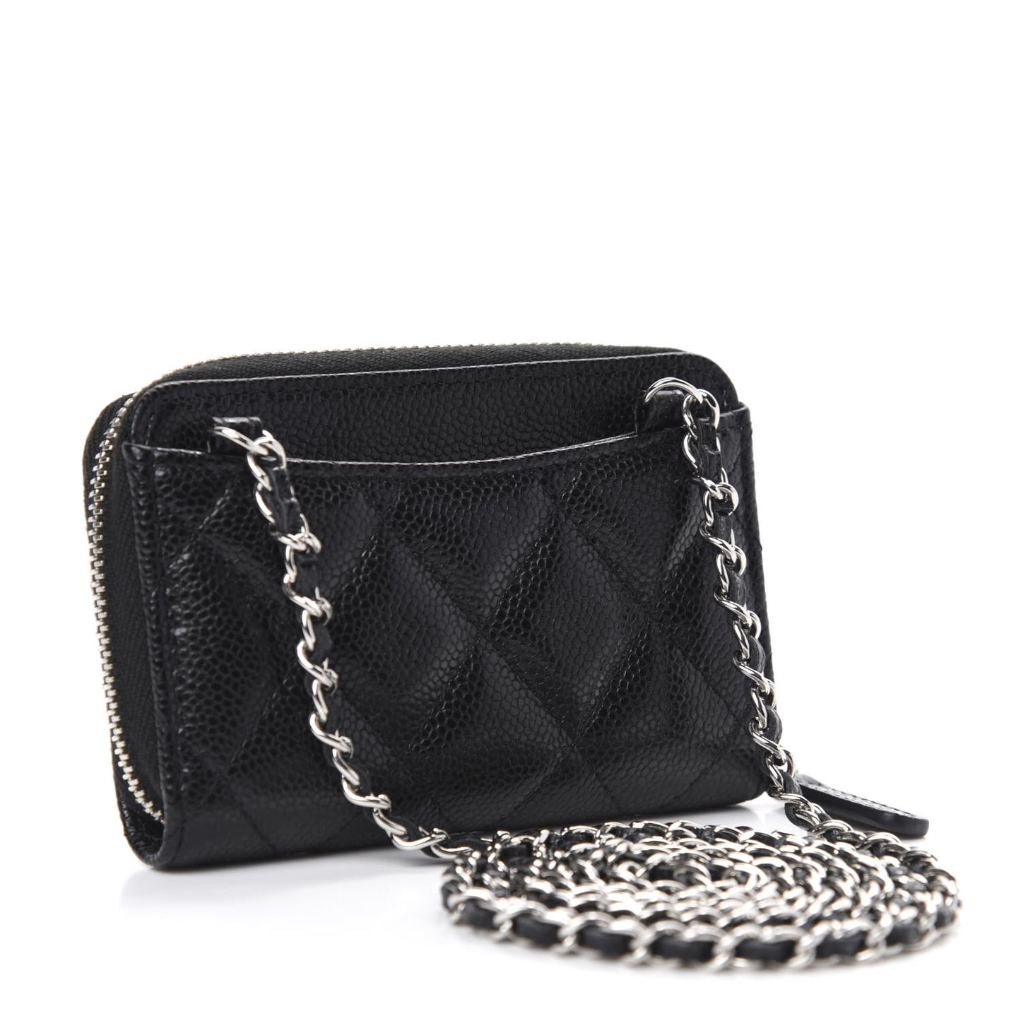Caviar Quilted Zip Around Coin Purse Wallet On Chain Black