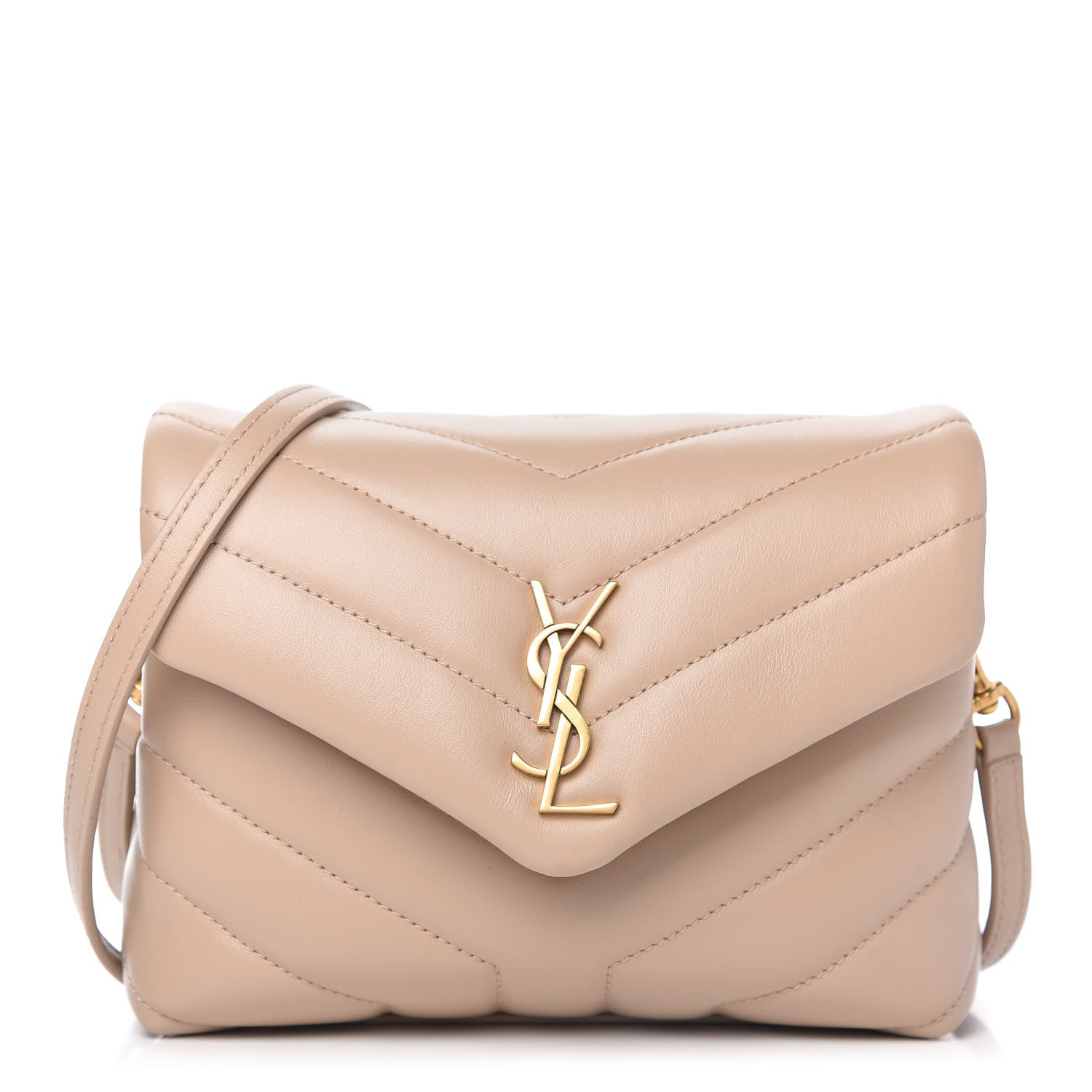 Saint Laurent Calfskin Y Quilted Monogram Toy Loulou Crossbody Bag Dark Beige 1 of 11