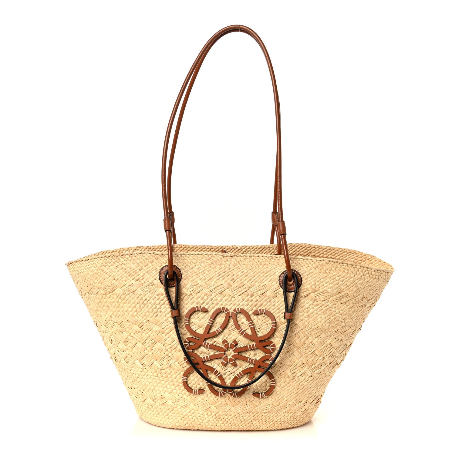 Loewe Calfskin Raffia Medium Anagram Basket Tote Bag Natural Tan 1 of 9