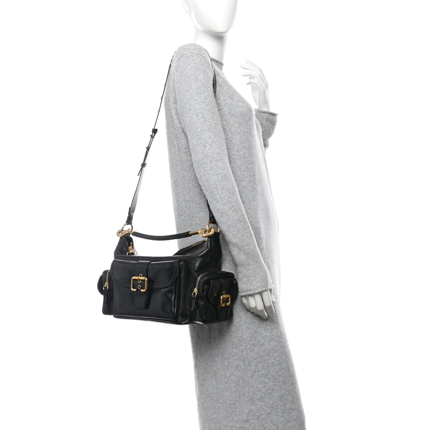Shiny Calfskin Medium Double Carry Camera Bag Black