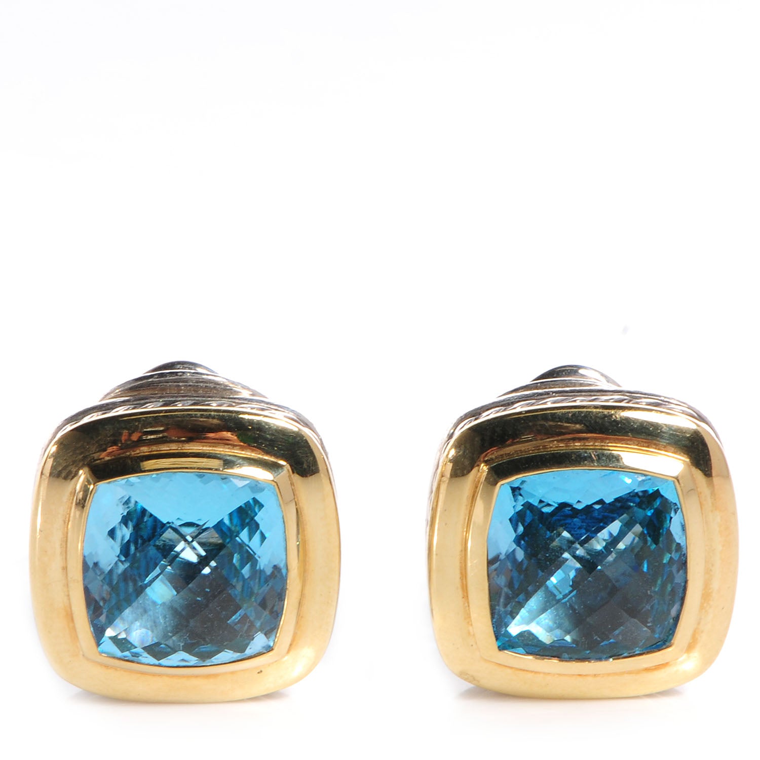 David Yurman Sterling Silver 18K Yellow Gold Blue Topaz 11mm Albion Earrings 1 of 5