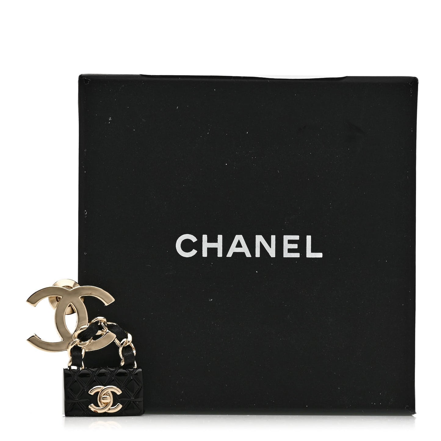 Metal Enamel CC Quilted Flap Brooch Gold Black