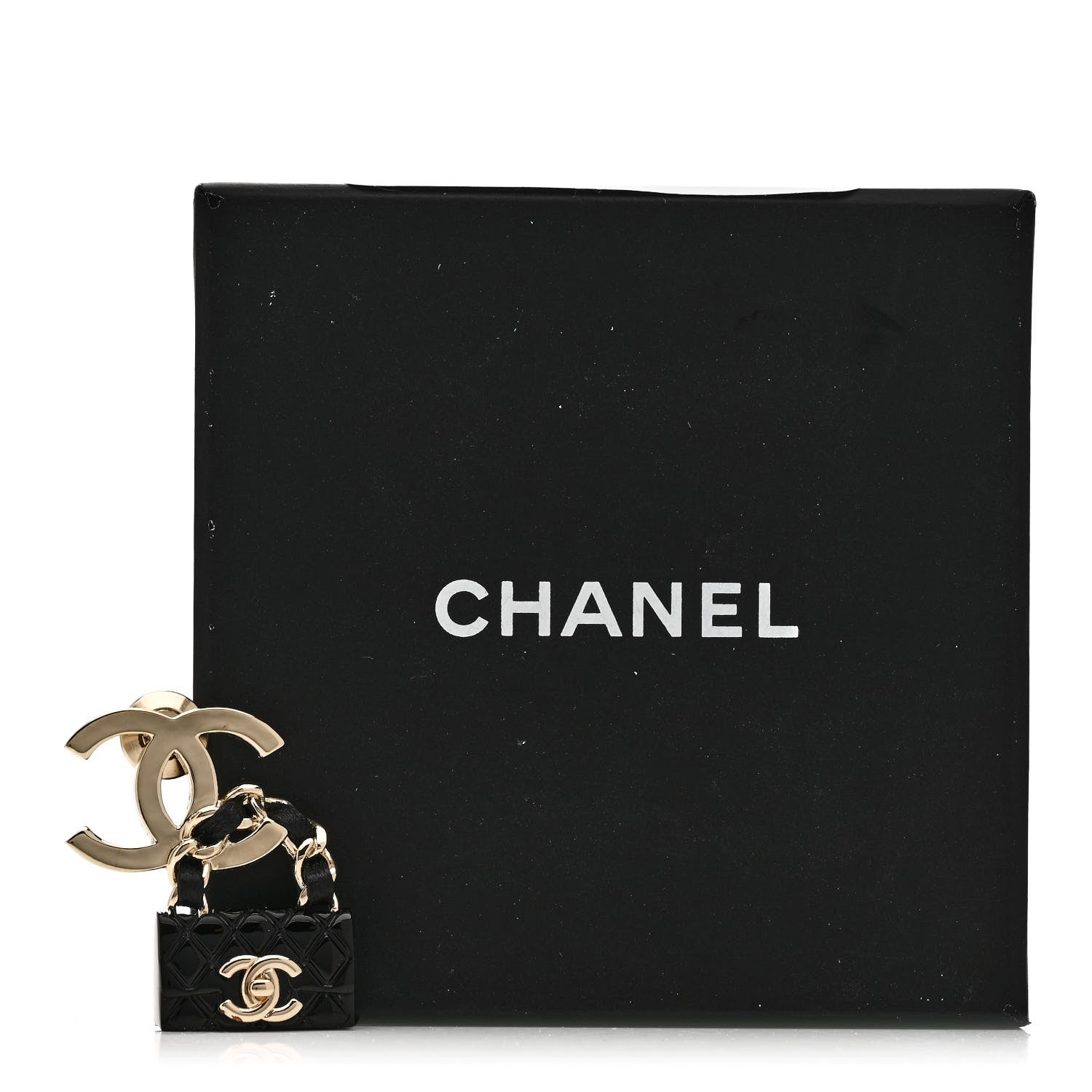 Chanel Metal Enamel CC Quilted Flap Brooch Gold Black 5 of 5