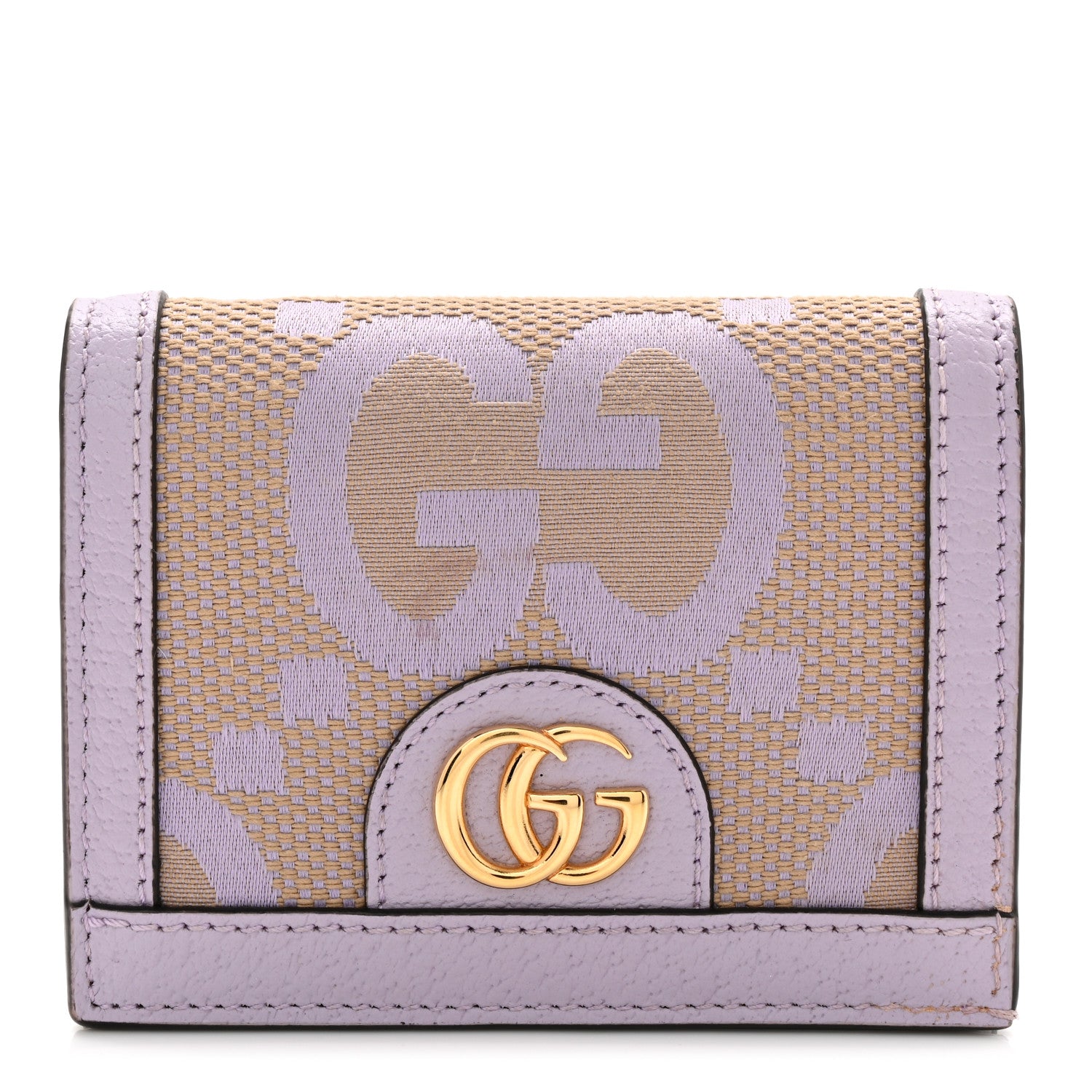 Gucci Monogram Jumbo GG Textured Dollar Calfskin Ophidia Card Case Beige Lapis 1 of 8