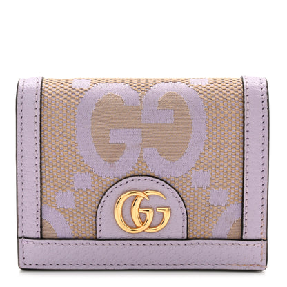 Gucci Monogram Jumbo GG Textured Dollar Calfskin Ophidia Card Case Beige Lapis 1 of 8